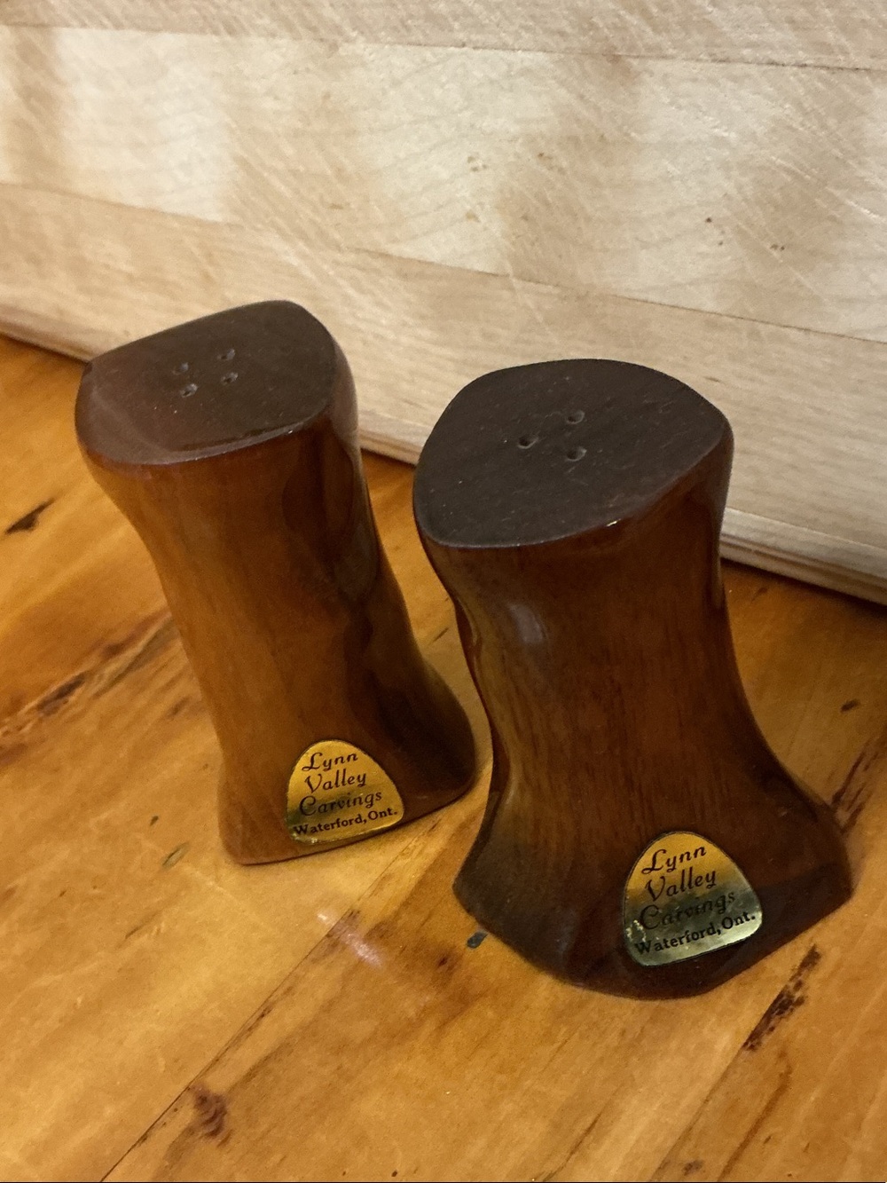 VTG Hand Carved Dark Wood by Lynn Valley Carvings Waterford Salt & Pepper Set